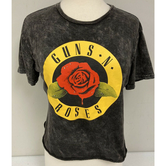 Guns N Roses Rock Band Logo T-Shirt Medium Cut Crop Top Acid Wash Axl Rose Slash - Picture 1 of 4